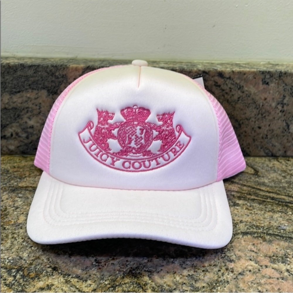 Juicy Couture Pink Trucker Hat embroidered logo NWT mesh adjustable back